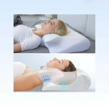 Premium contour support pillow for spinal alignment, suitable for back, side, or stomach sleepers with memory foam. Slumblr Pillow